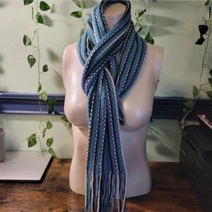 Amanda Smith Women’s Long Knitted Scarf Blue Black Green White Winter Accessory
